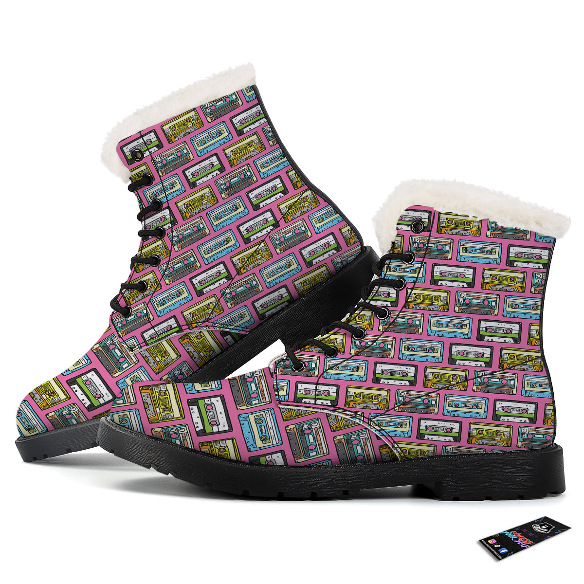 Cassette Drawing Print Pattern Winter Boots-grizzshop