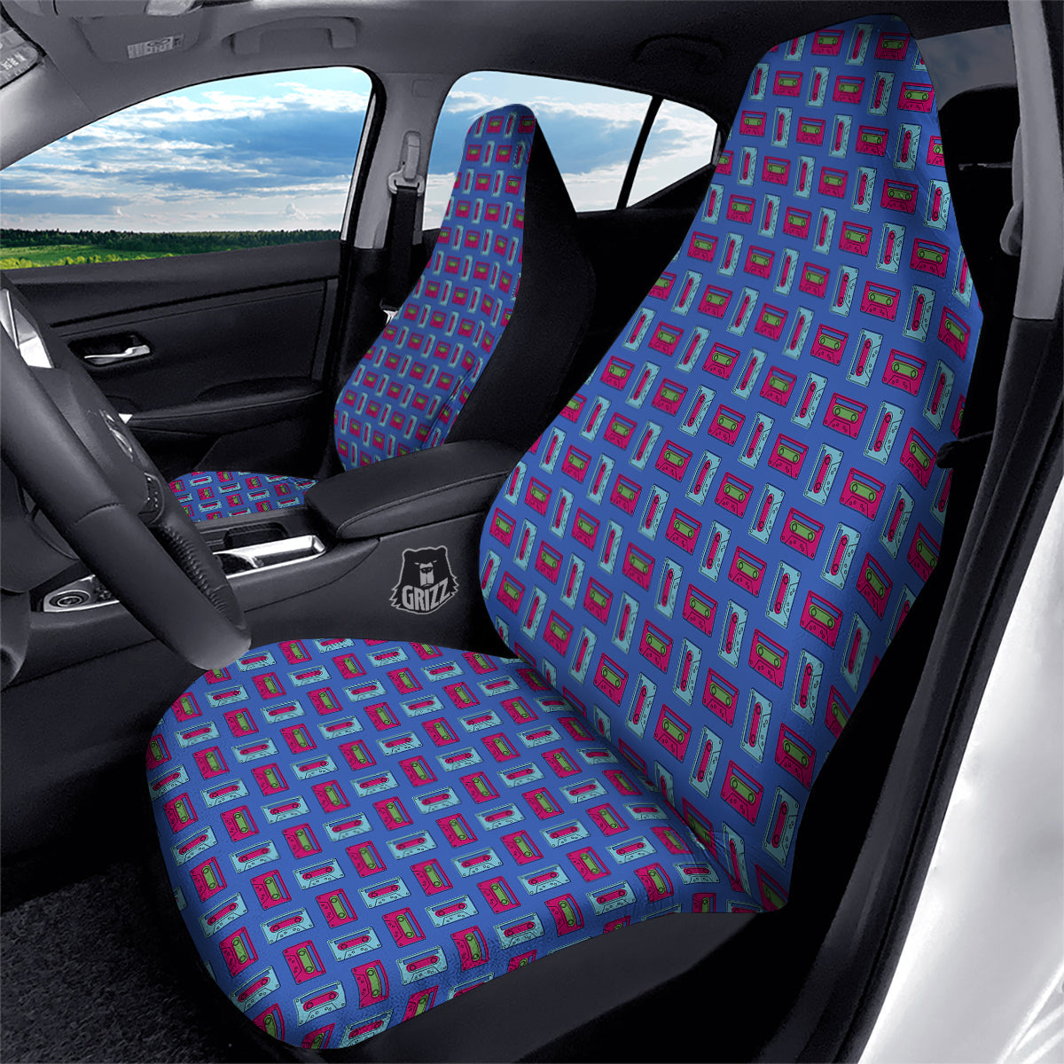 Cassette Pink And Blue Print Pattern Car Seat Covers-grizzshop