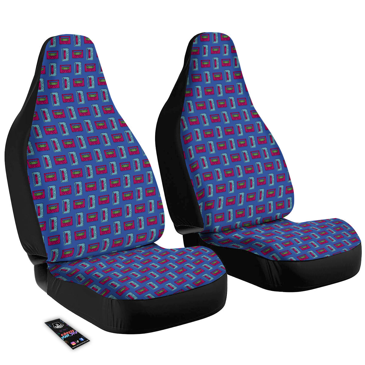 Cassette Pink And Blue Print Pattern Car Seat Covers-grizzshop