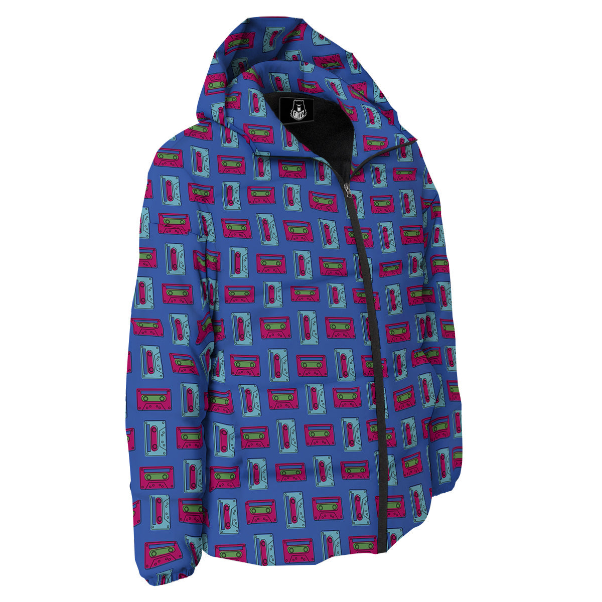 Cassette Pink And Blue Print Pattern Down Jacket-grizzshop