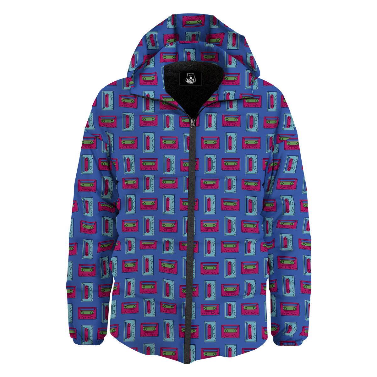 Cassette Pink And Blue Print Pattern Down Jacket-grizzshop