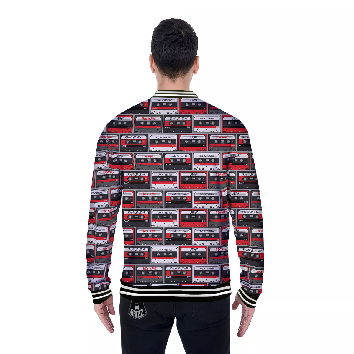 Cassette Red Punk Print Pattern Baseball Jacket-grizzshop