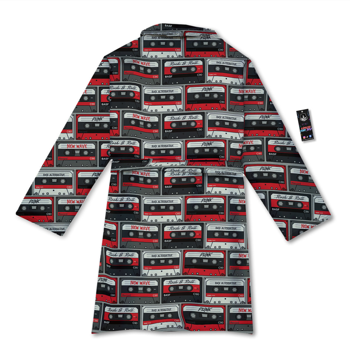 Cassette Red Punk Print Pattern Bathrobe-grizzshop
