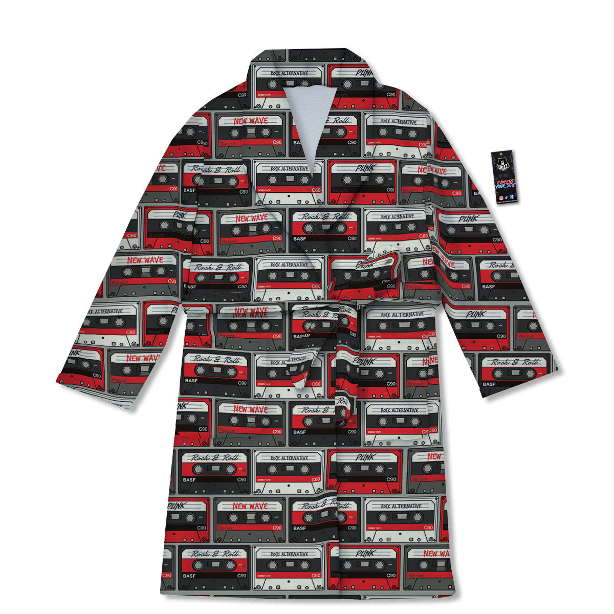 Cassette Red Punk Print Pattern Bathrobe-grizzshop
