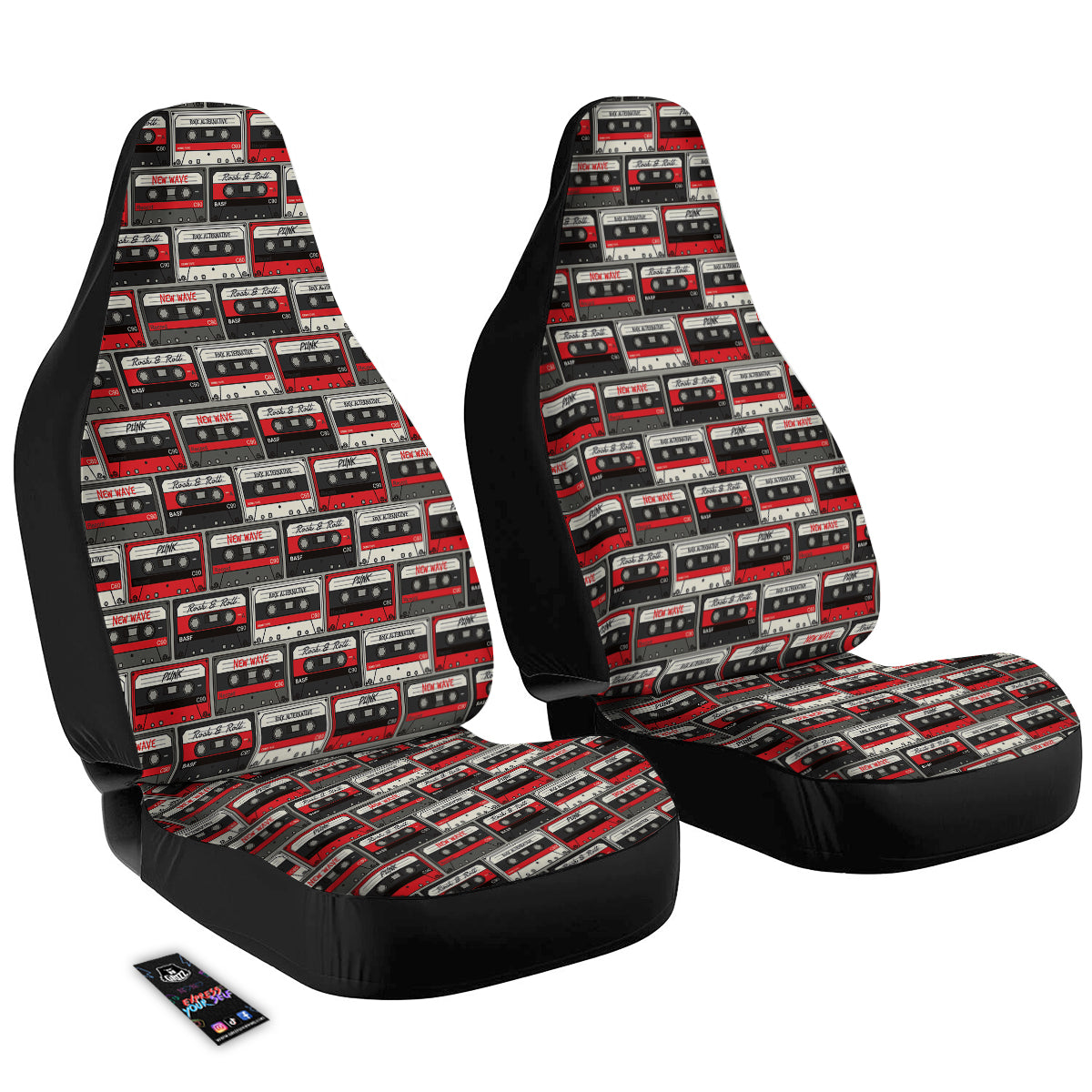 Cassette Red Punk Print Pattern Car Seat Covers-grizzshop