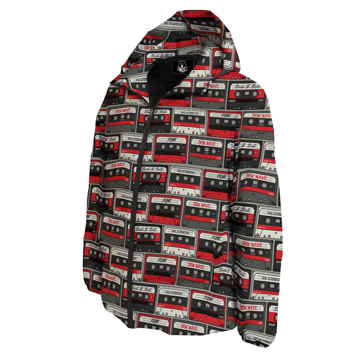 Cassette Red Punk Print Pattern Down Jacket-grizzshop