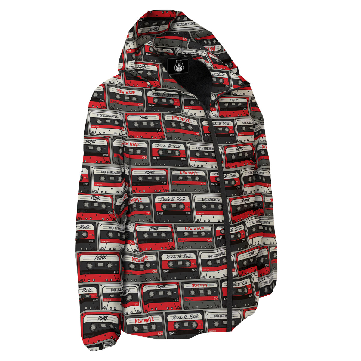Cassette Red Punk Print Pattern Down Jacket-grizzshop