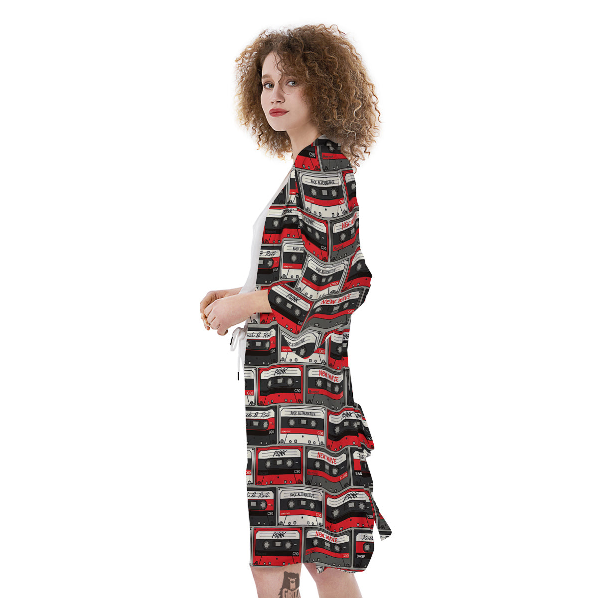 Cassette Red Punk Print Pattern Kimono-grizzshop