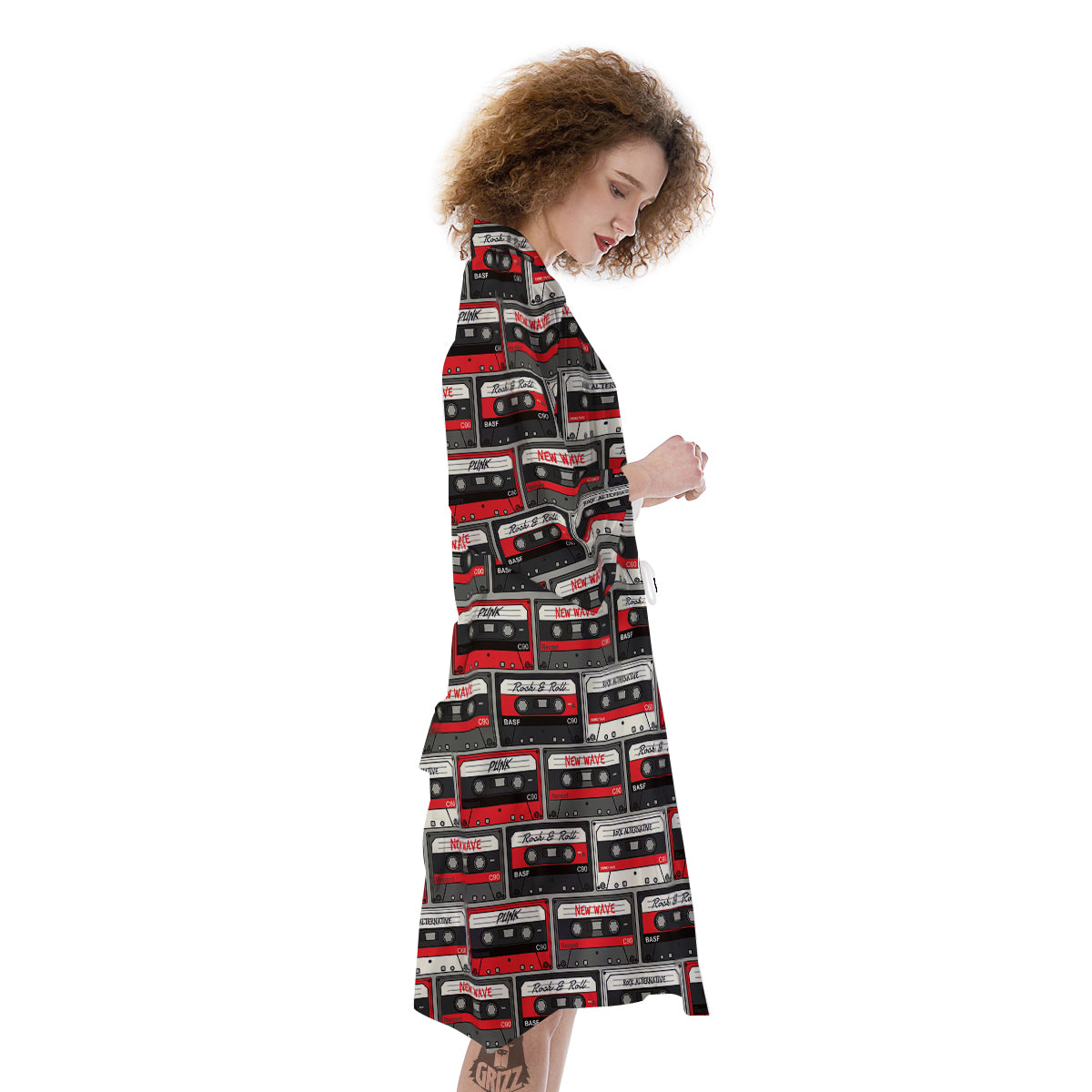 Cassette Red Punk Print Pattern Kimono-grizzshop