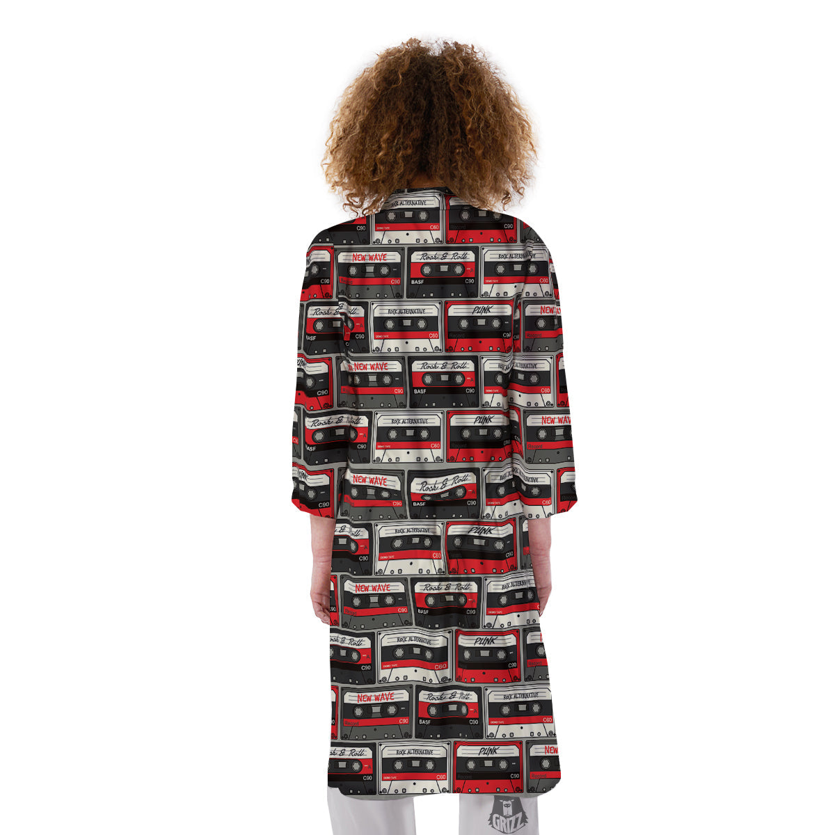 Cassette Red Punk Print Pattern Kimono-grizzshop