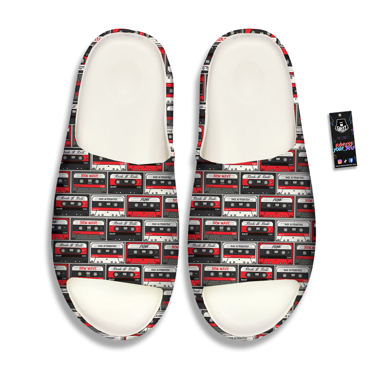 Cassette Red Punk Print Pattern Sandals-grizzshop