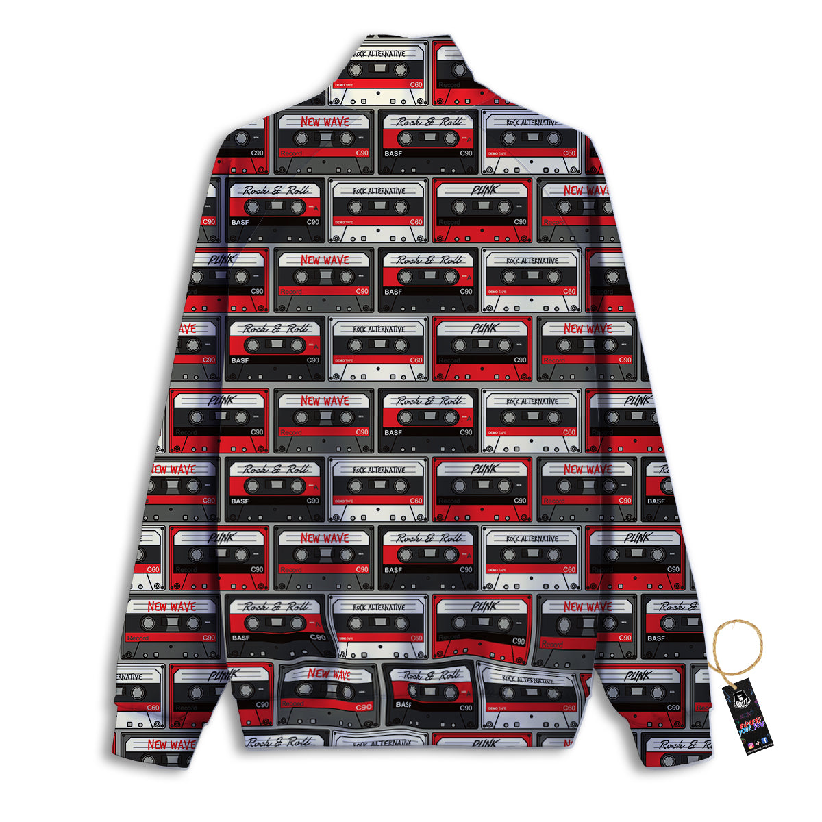 Cassette Red Punk Print Pattern Track Jacket-grizzshop