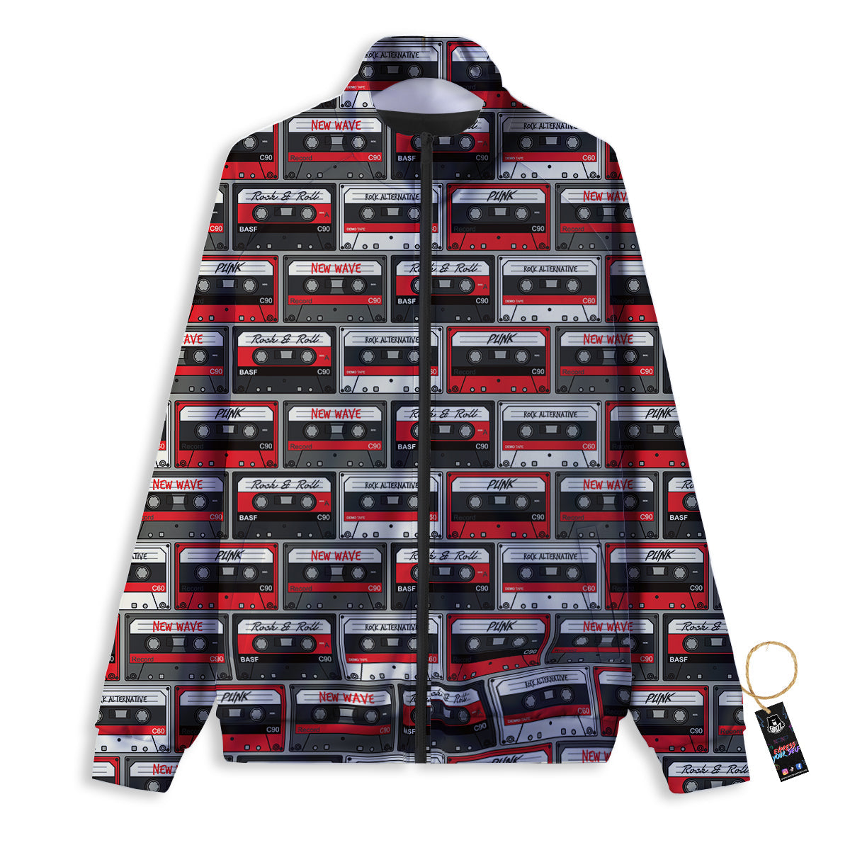 Cassette Red Punk Print Pattern Track Jacket-grizzshop