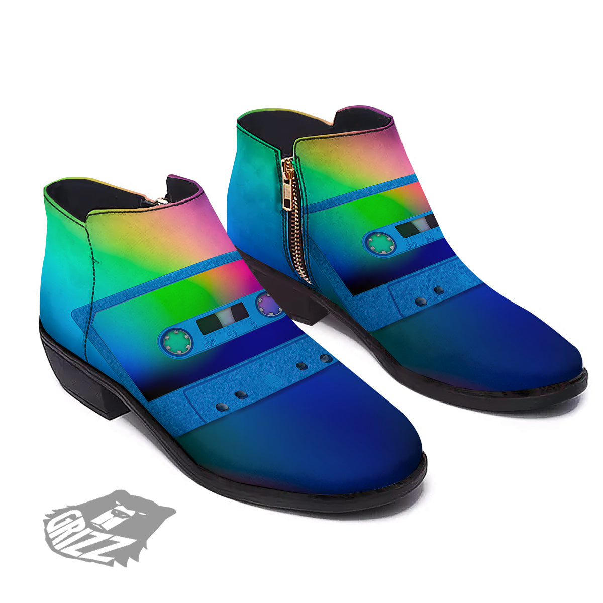 Cassette Tape Colorful Print Ankle Boots-grizzshop