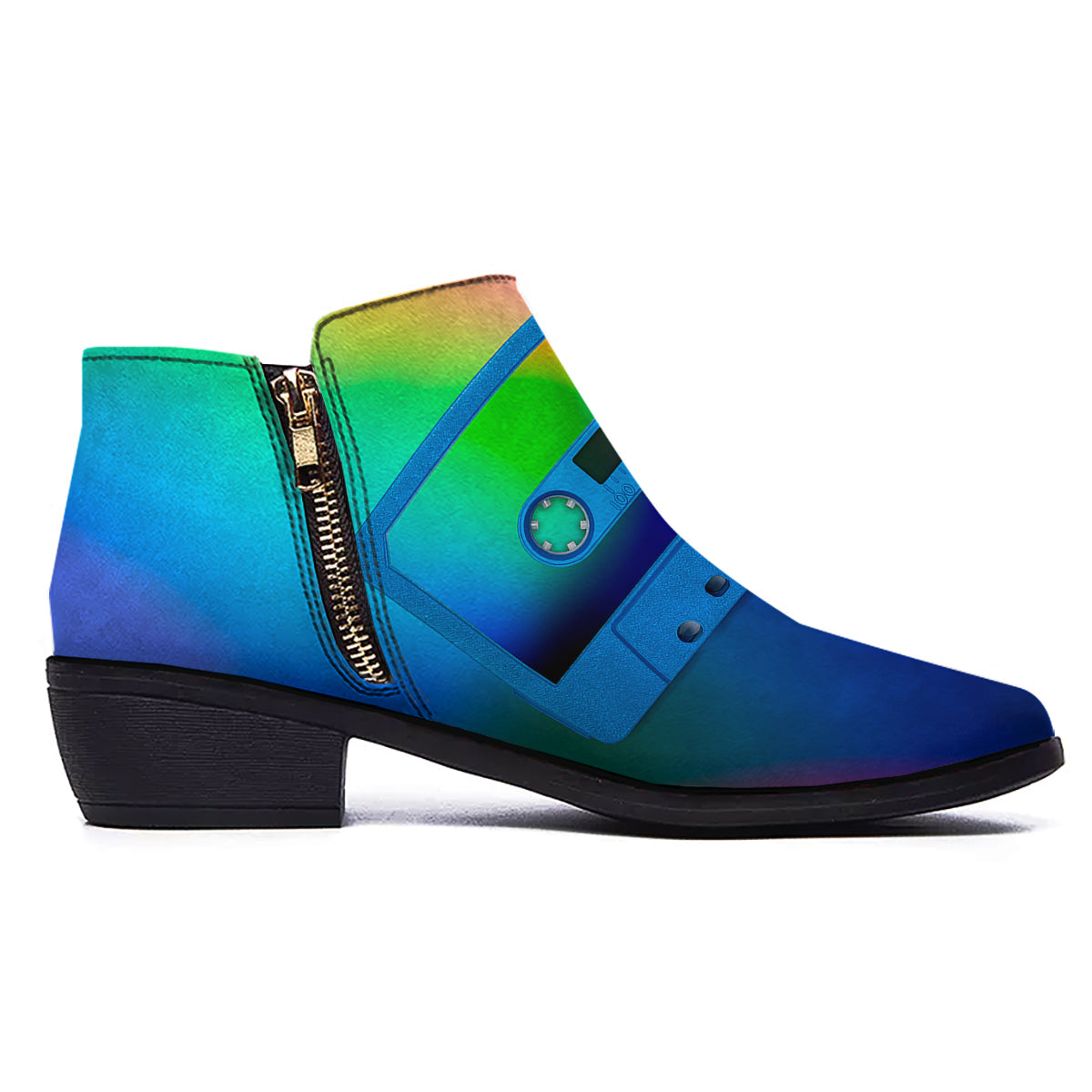 Cassette Tape Colorful Print Ankle Boots-grizzshop