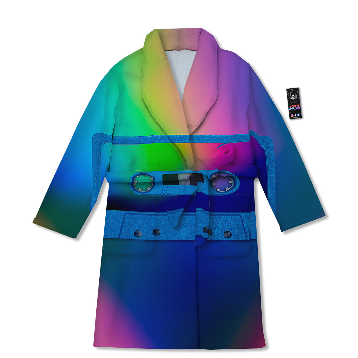 Cassette Tape Colorful Print Bathrobe-grizzshop