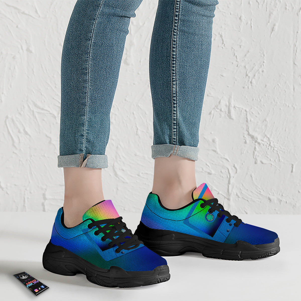 Cassette Tape Colorful Print Black Chunky Shoes-grizzshop