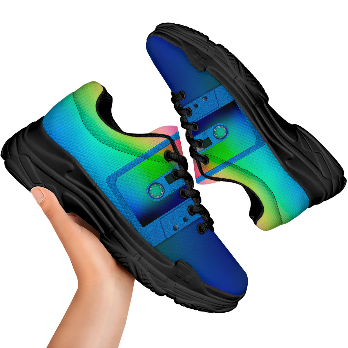 Cassette Tape Colorful Print Black Chunky Shoes-grizzshop