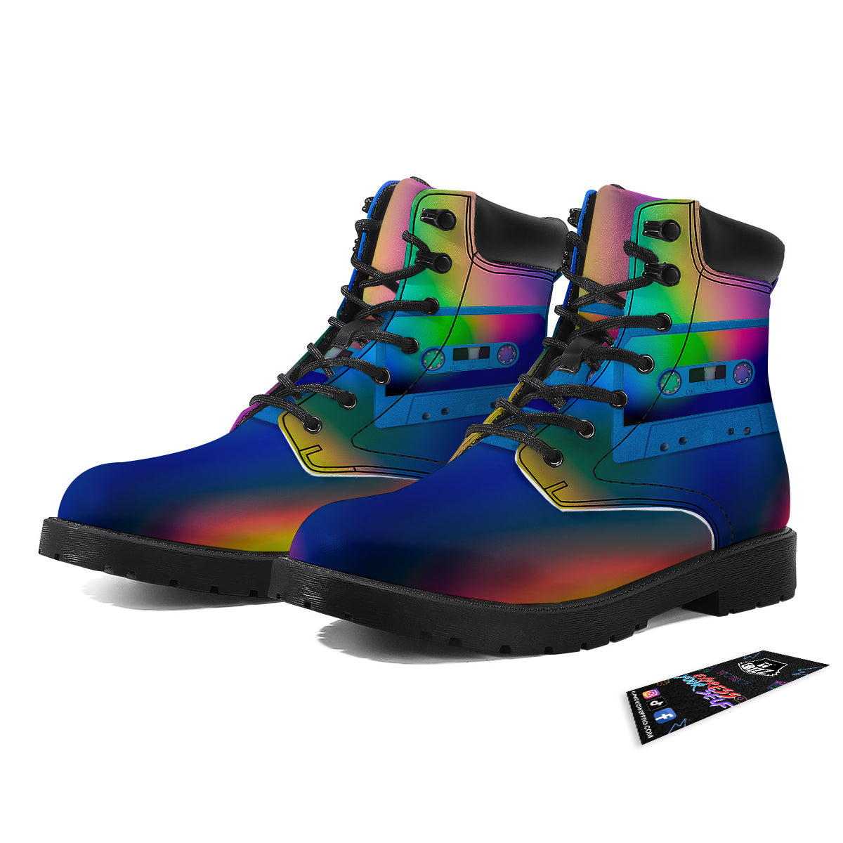 Cassette Tape Colorful Print Boots-grizzshop