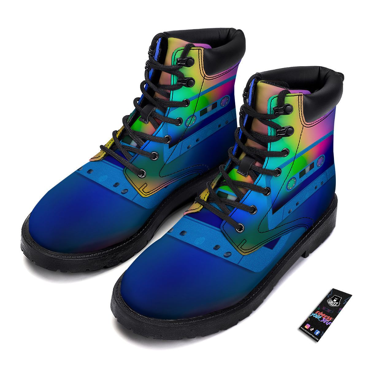 Cassette Tape Colorful Print Boots-grizzshop