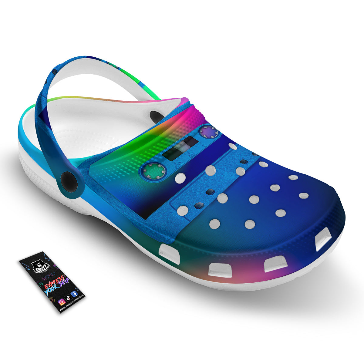 Cassette Tape Colorful Print Clog-grizzshop