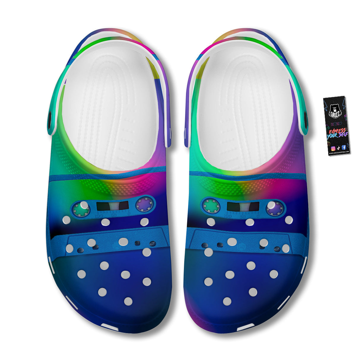 Cassette Tape Colorful Print Clog-grizzshop
