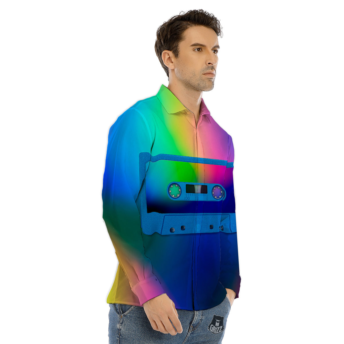 Cassette Tape Colorful Print Men's Dress Shirts-grizzshop