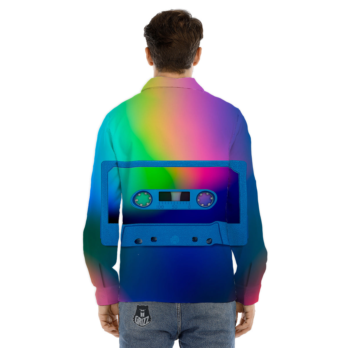 Cassette Tape Colorful Print Men's Dress Shirts-grizzshop