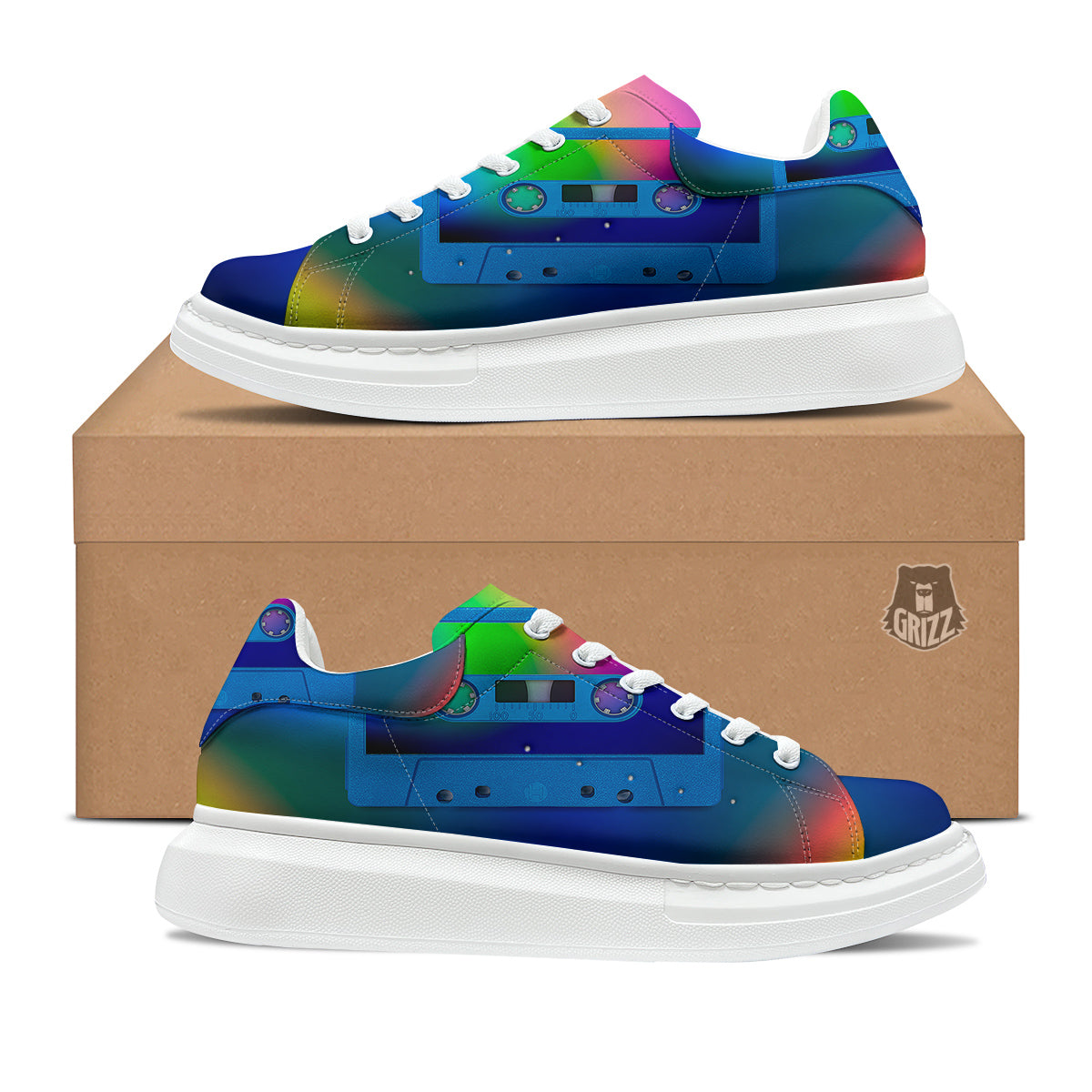 Cassette Tape Colorful Print Platform Shoes-grizzshop