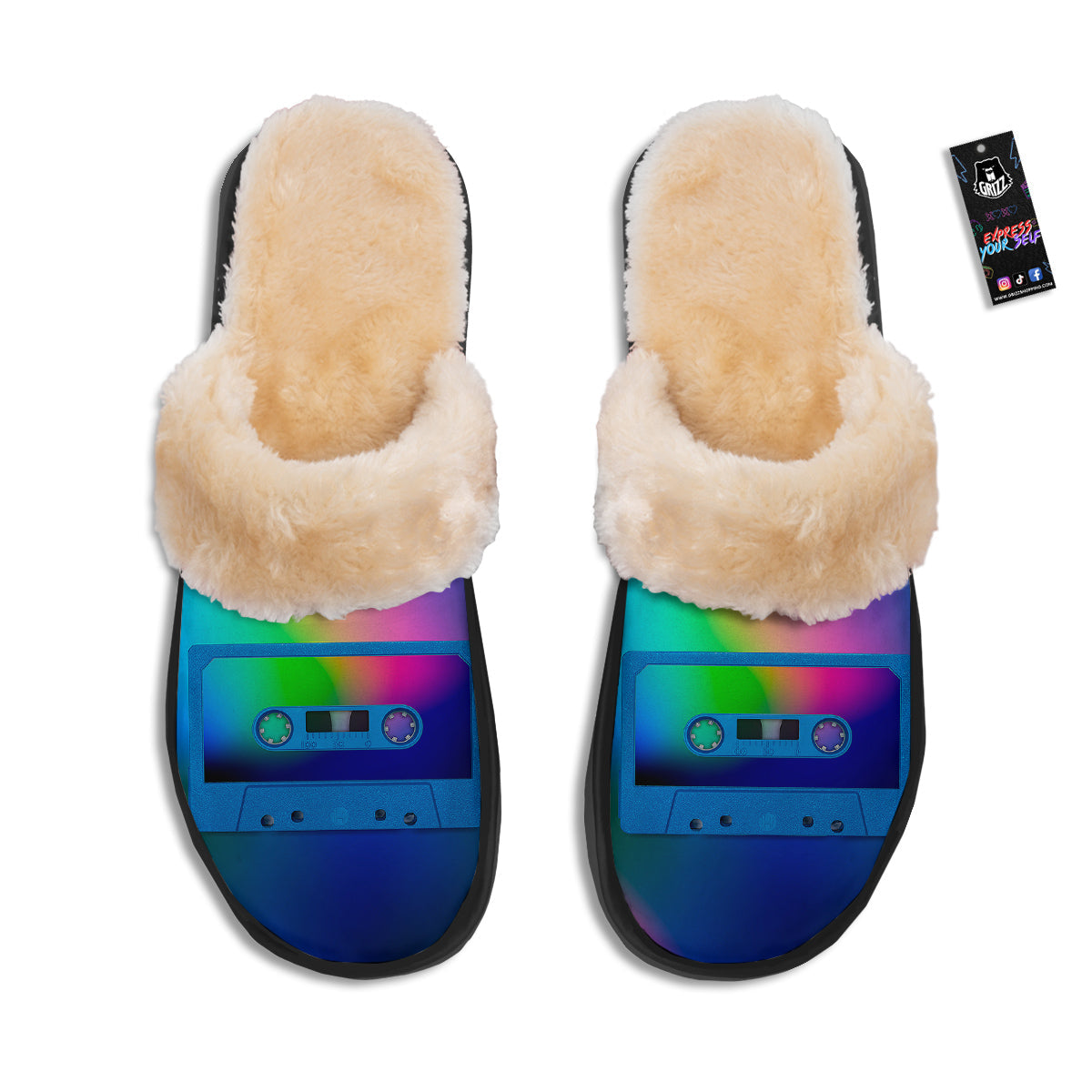 Cassette Tape Colorful Print Slippers-grizzshop
