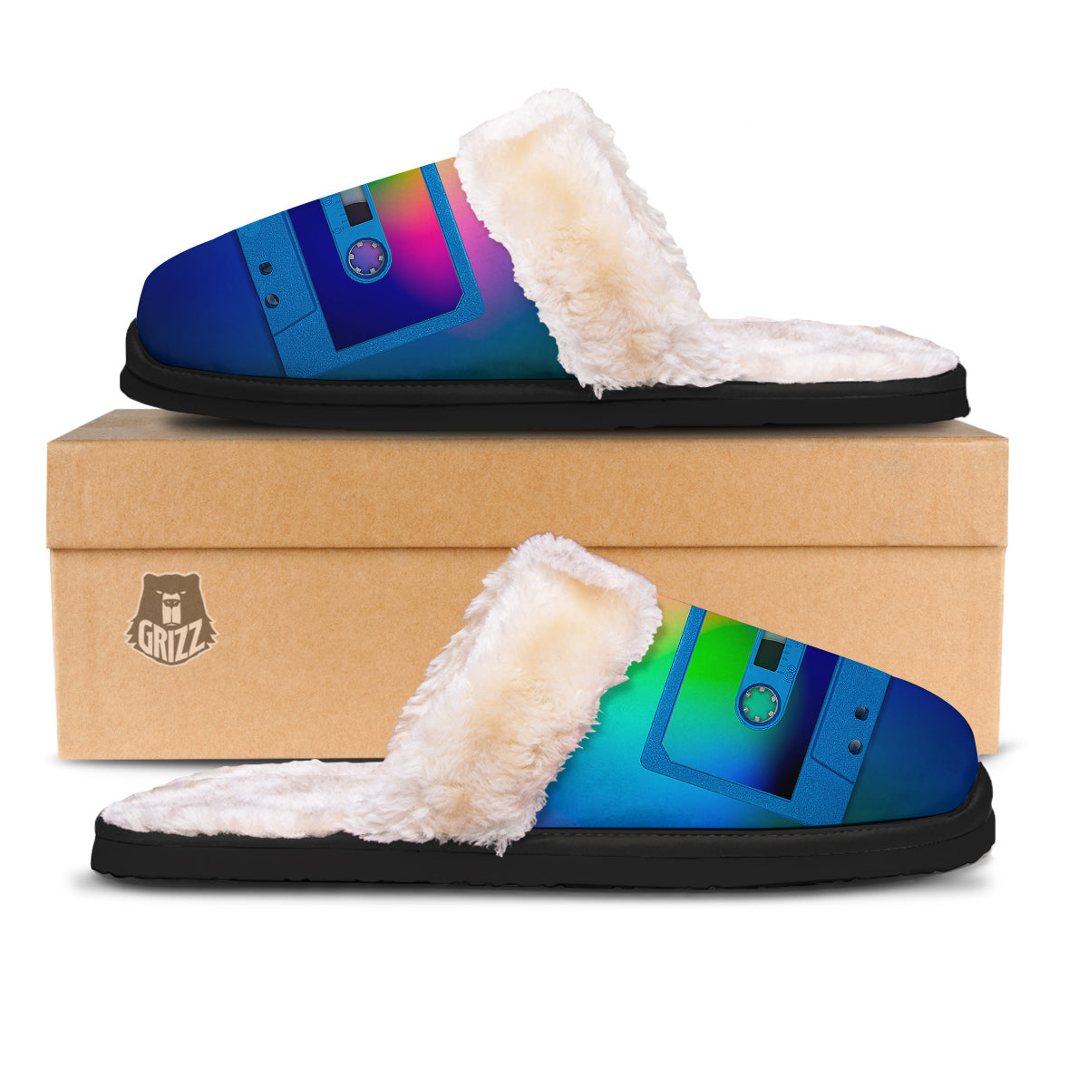 Cassette Tape Colorful Print Slippers-grizzshop