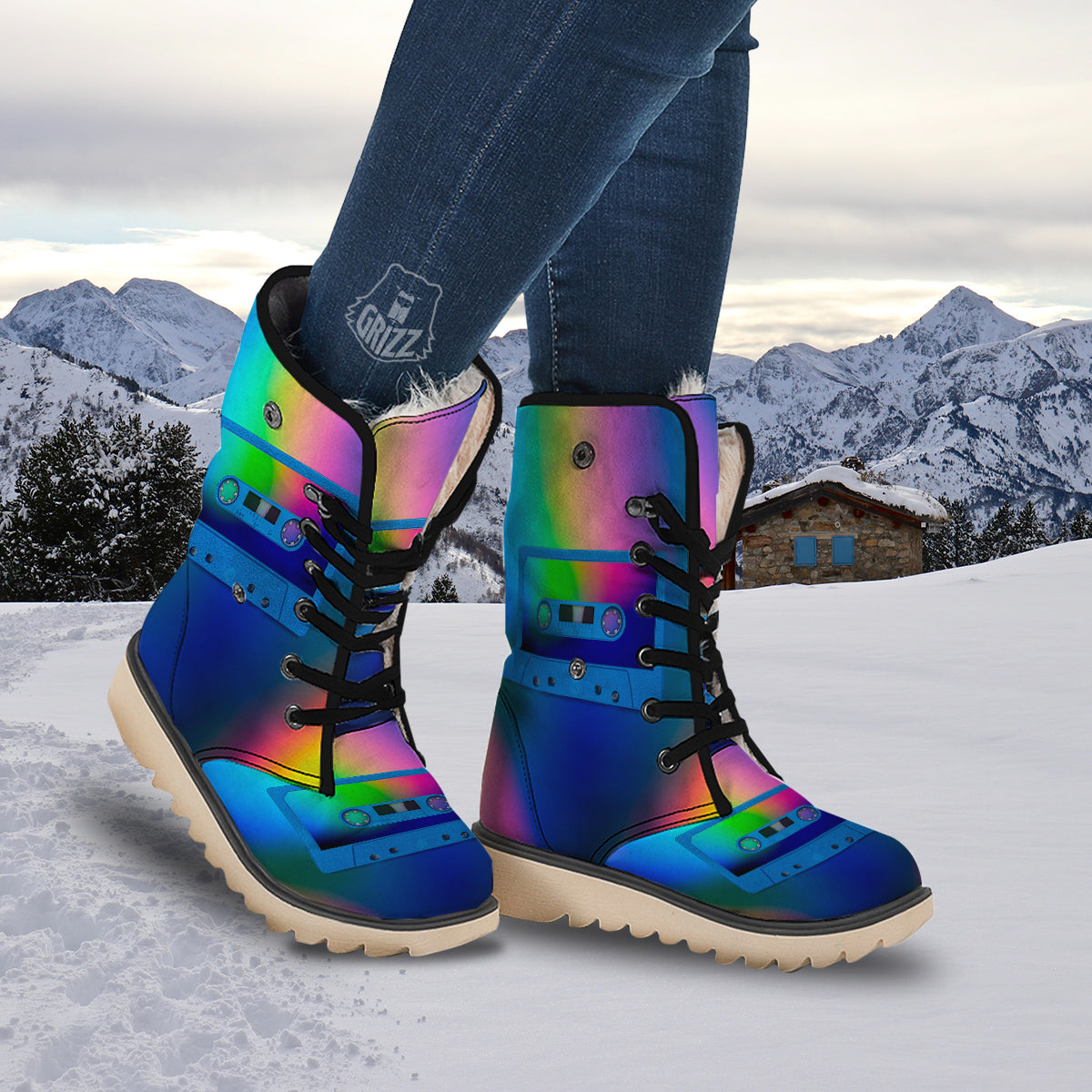 Cassette Tape Colorful Print Snow Boots-grizzshop