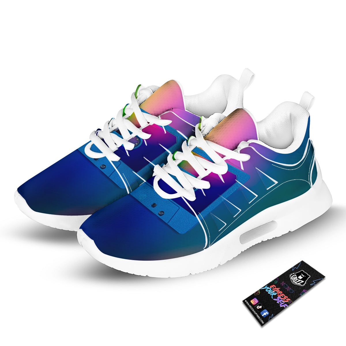 Cassette Tape Colorful Print Tennis Shoes-grizzshop