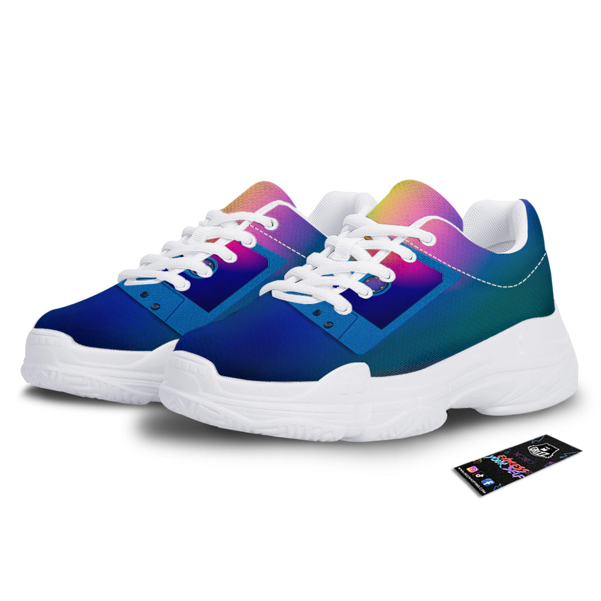 Cassette Tape Colorful Print White Chunky Shoes-grizzshop