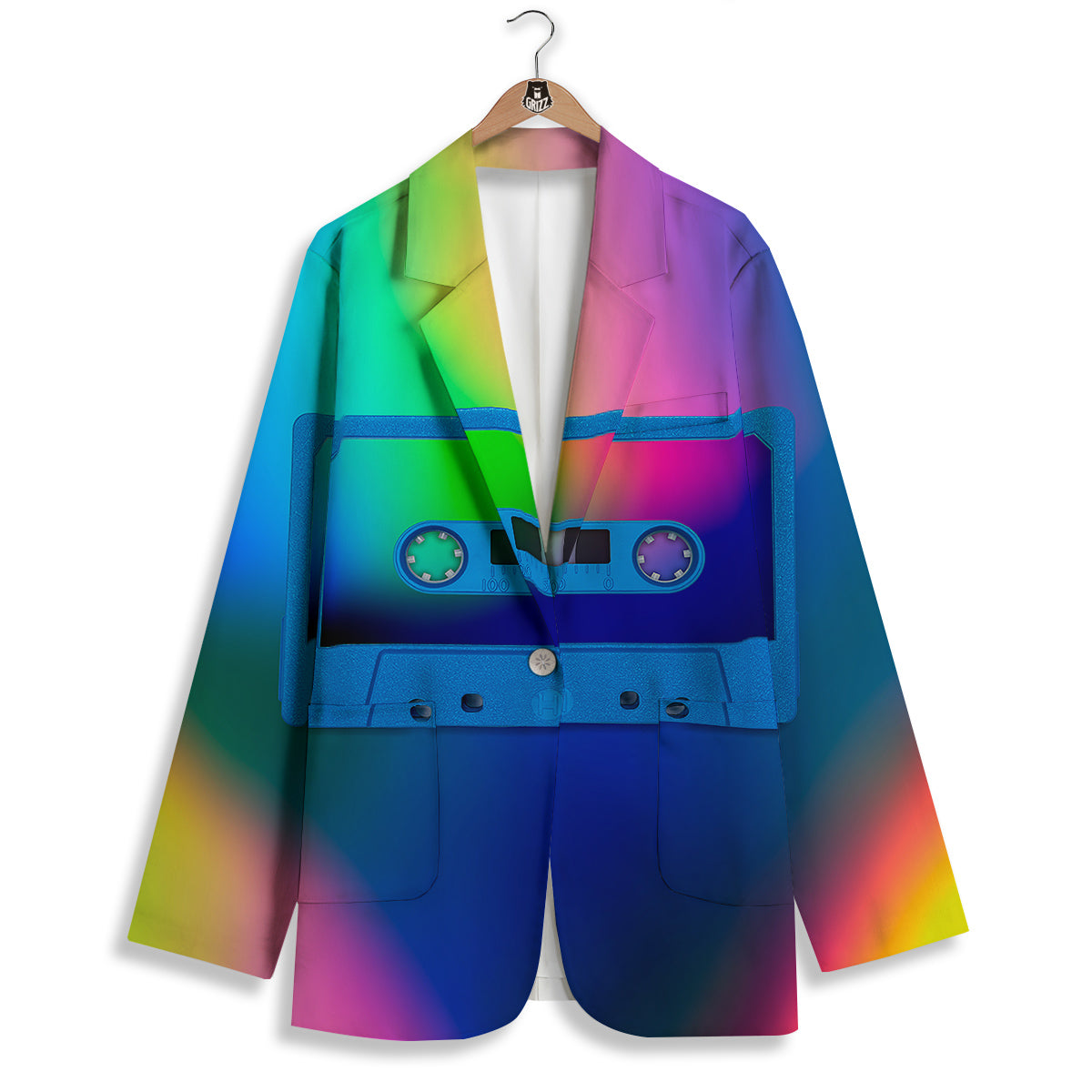 Cassette Tape Colorful Print Women's Blazer-grizzshop