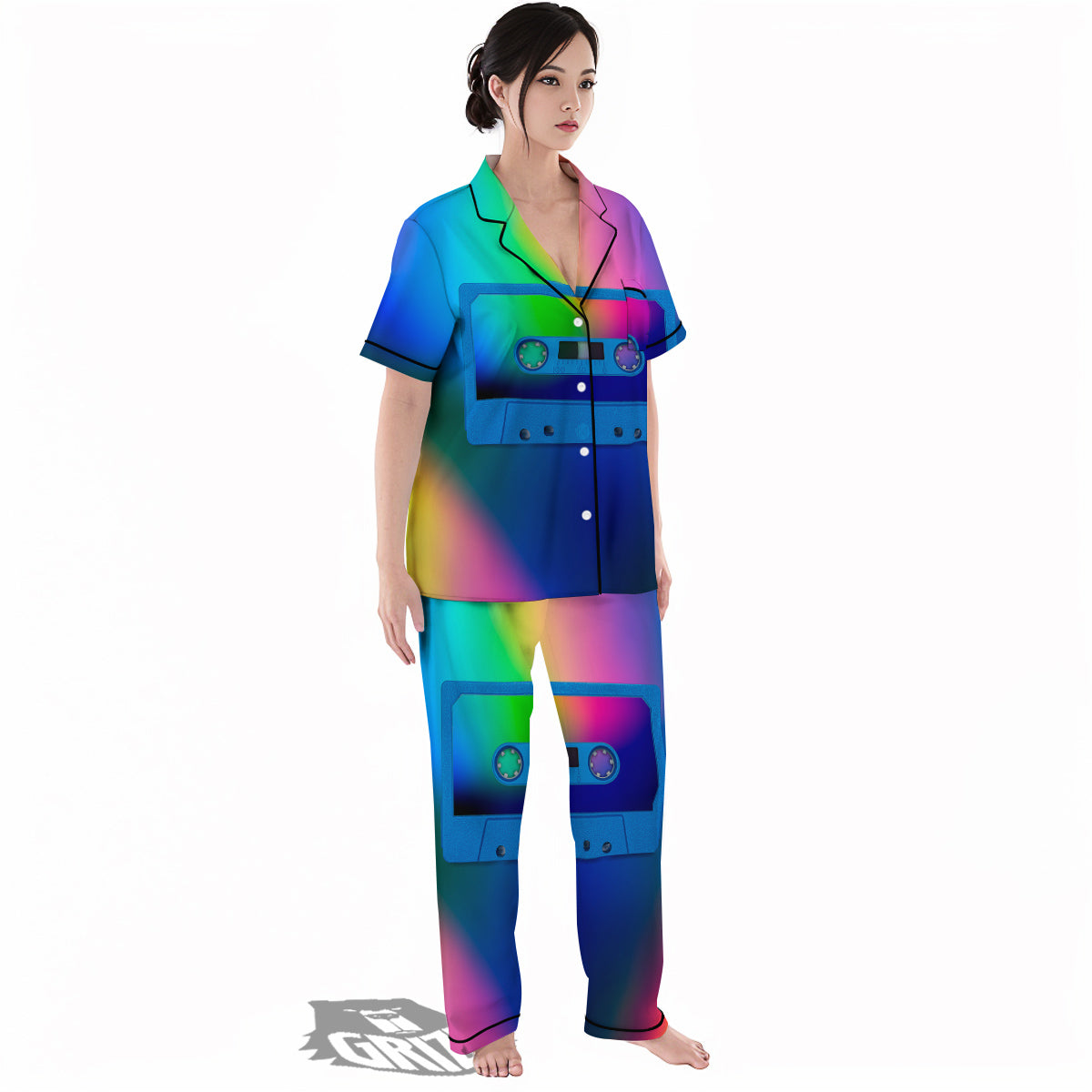 Cassette Tape Colorful Print Women's Pajamas Set-grizzshop