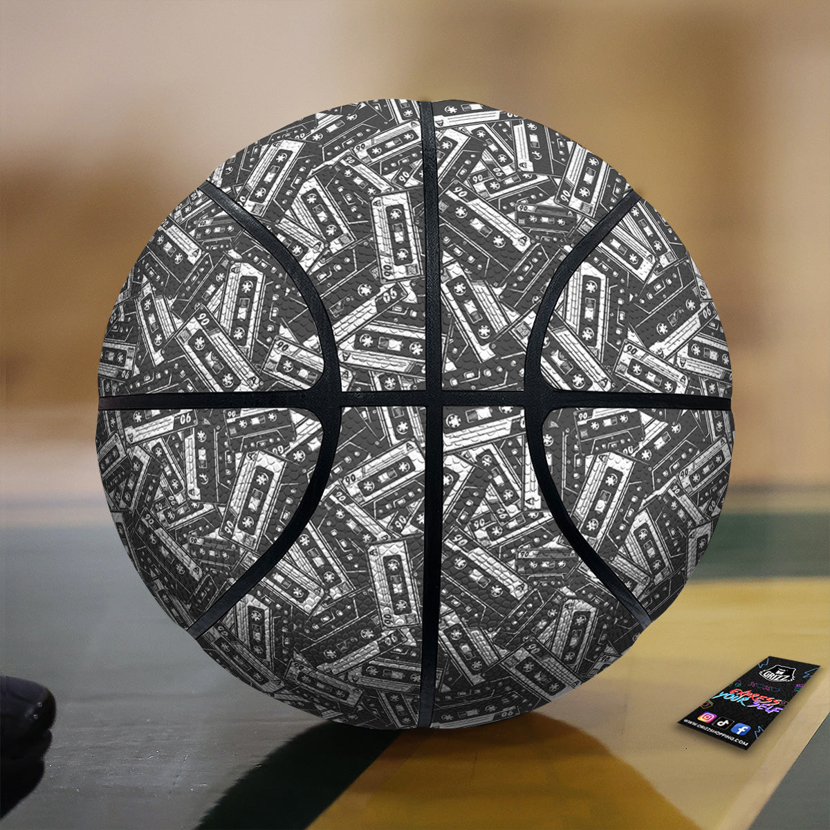 Cassette Tape Monochrome Print Pattern Basketball-grizzshop