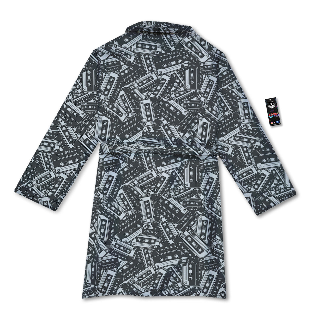 Cassette Tape Monochrome Print Pattern Bathrobe-grizzshop