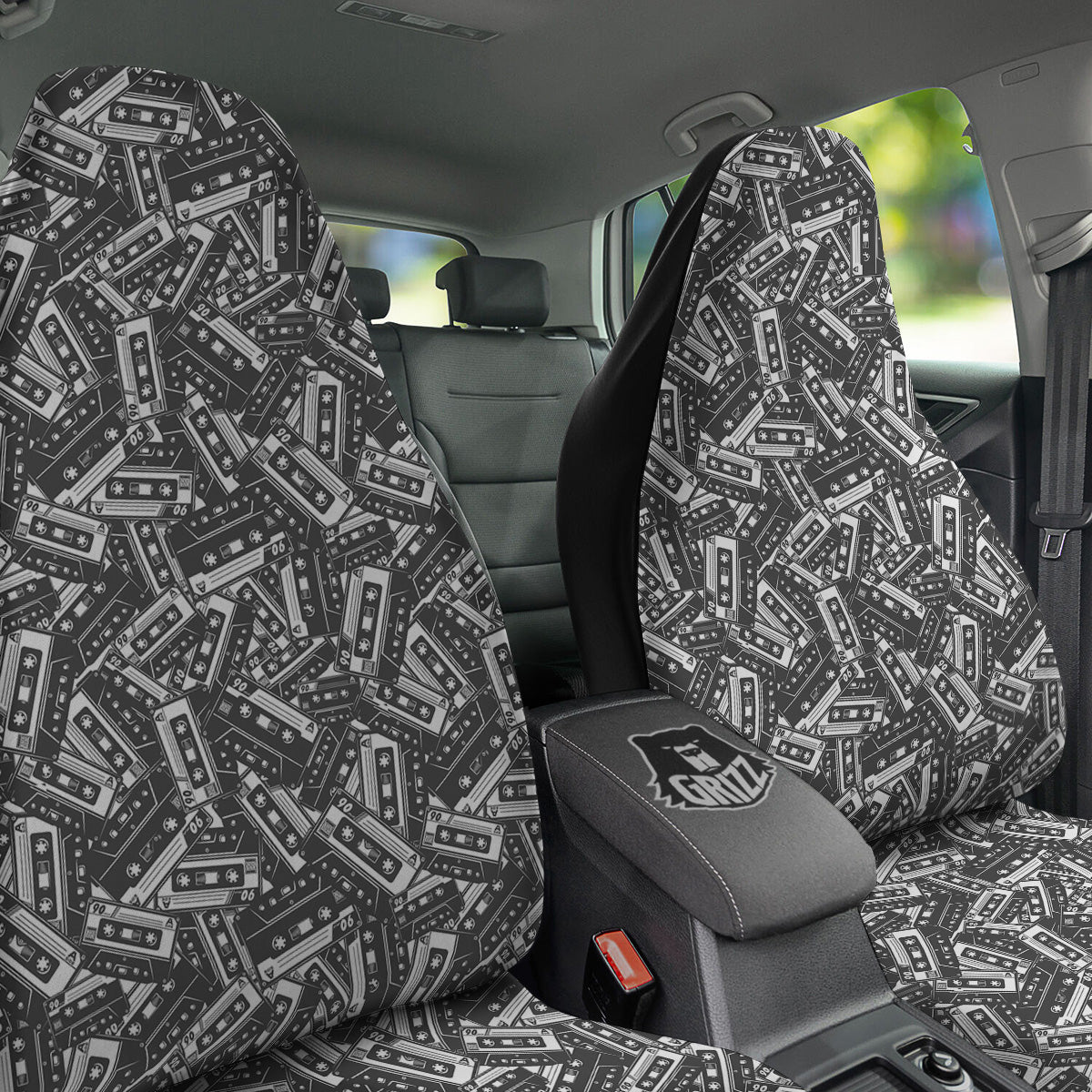 Cassette Tape Monochrome Print Pattern Car Seat Covers-grizzshop