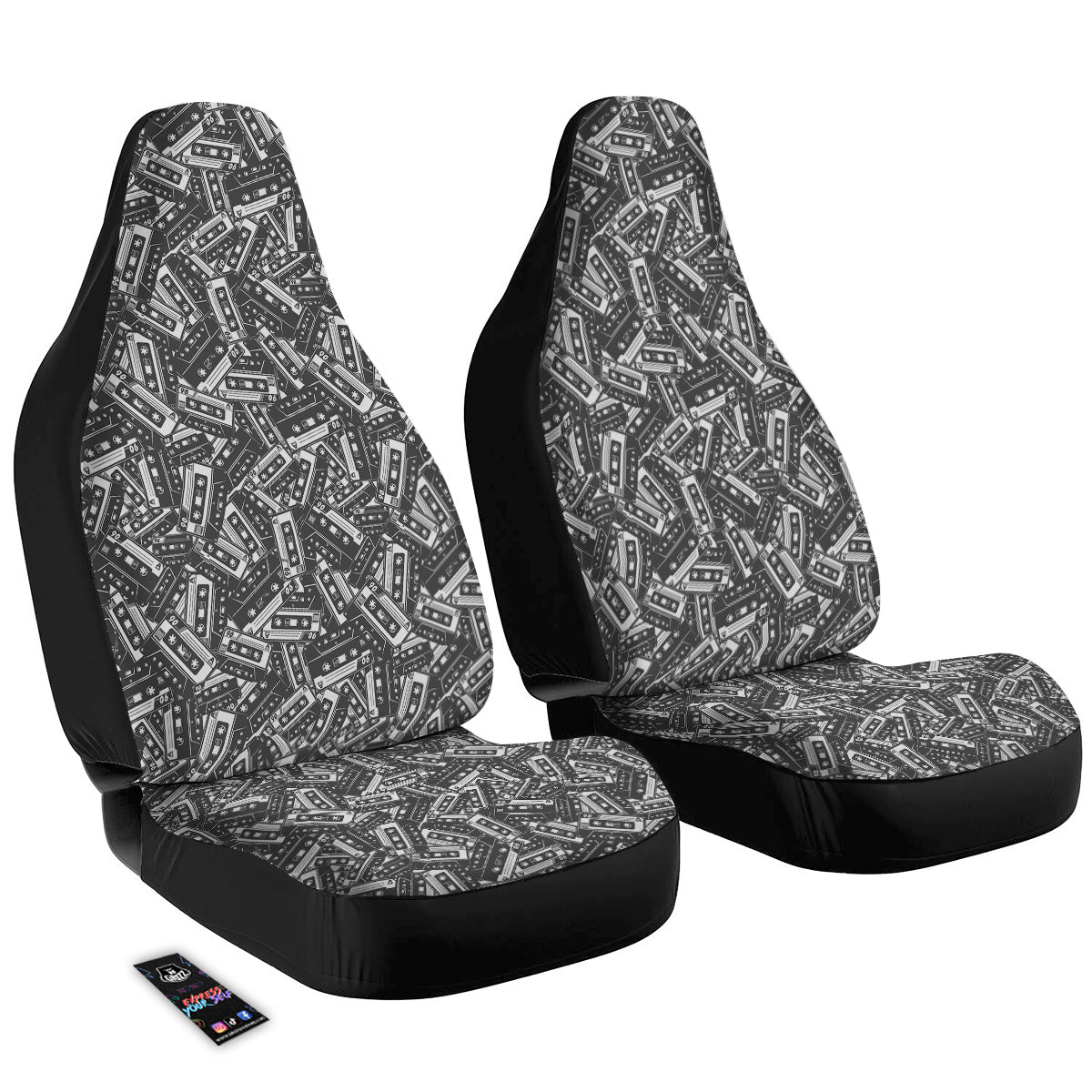 Cassette Tape Monochrome Print Pattern Car Seat Covers-grizzshop