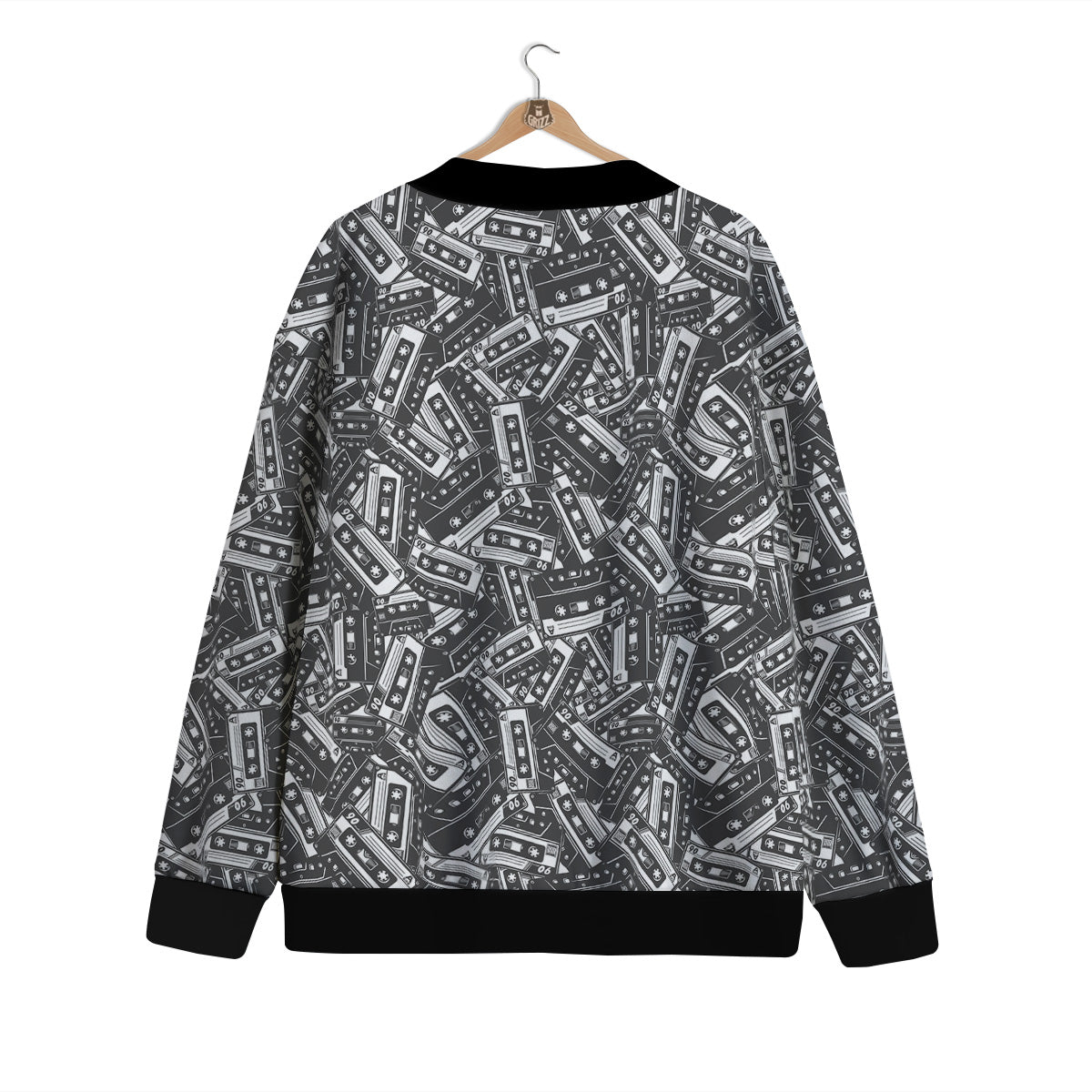 Cassette Tape Monochrome Print Pattern Cardigan-grizzshop