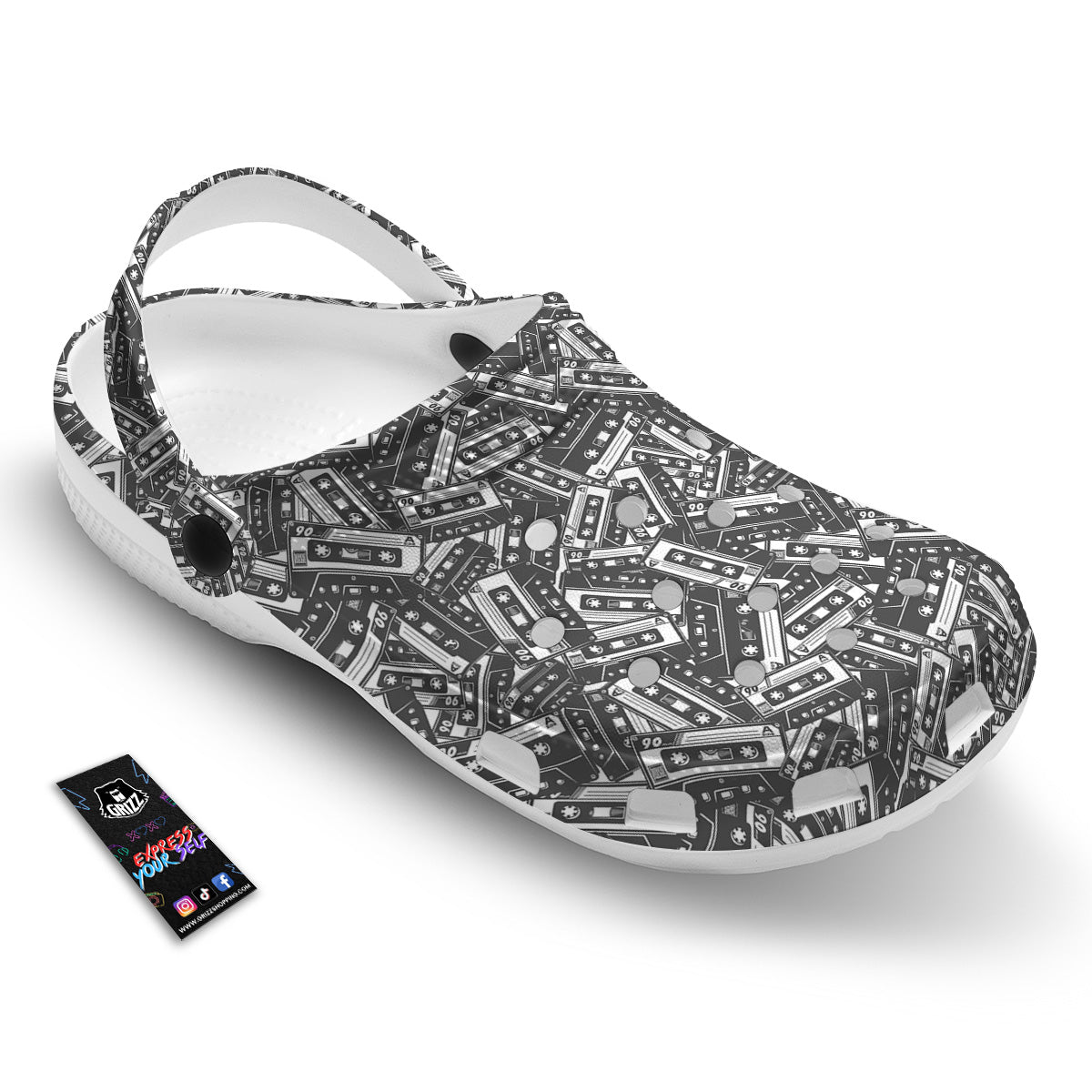 Cassette Tape Monochrome Print Pattern Clog-grizzshop