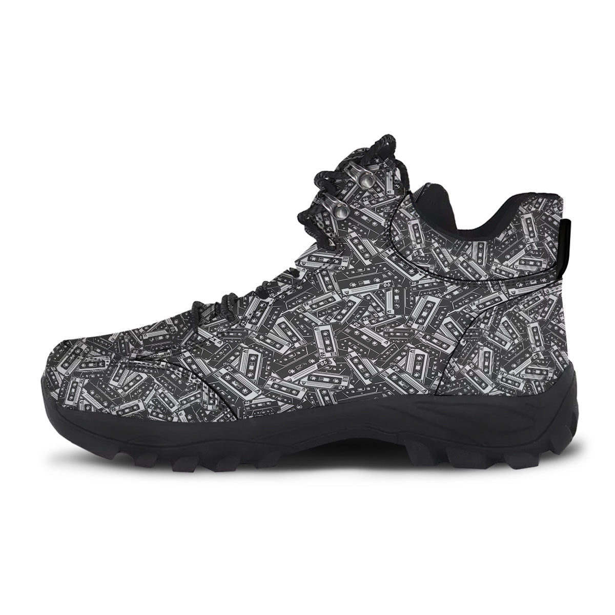 Cassette Tape Monochrome Print Pattern Hiking Shoes-grizzshop
