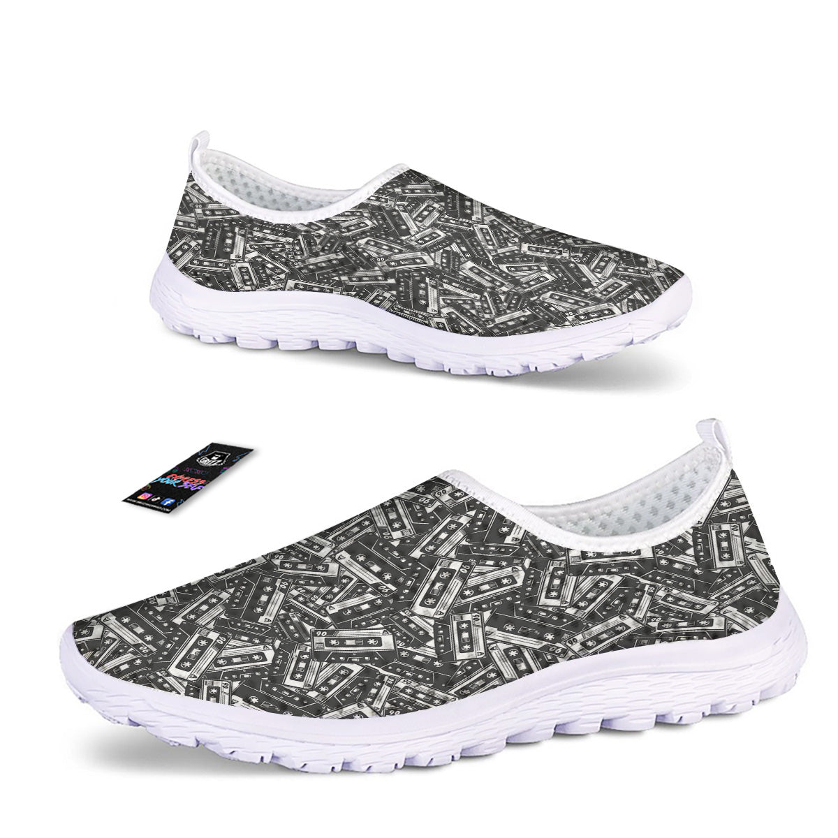 Cassette Tape Monochrome Print Pattern Nurse Shoes-grizzshop