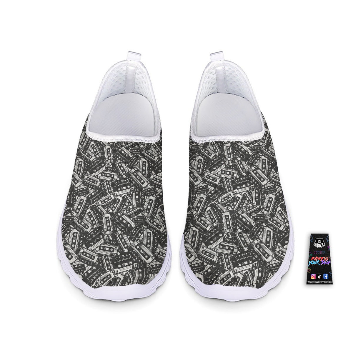 Cassette Tape Monochrome Print Pattern Nurse Shoes-grizzshop