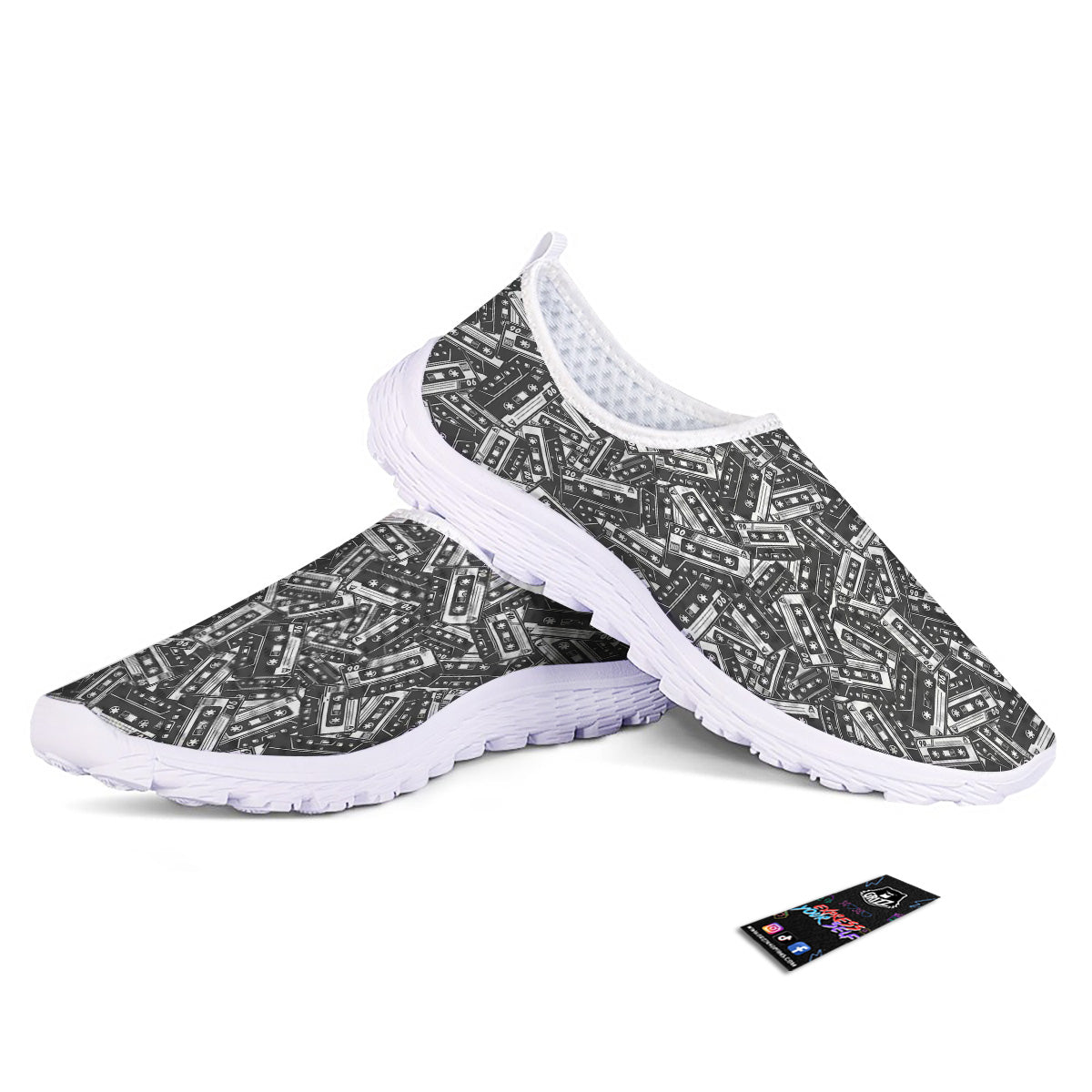 Cassette Tape Monochrome Print Pattern Nurse Shoes-grizzshop
