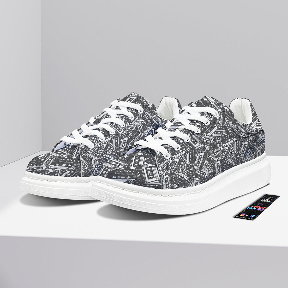 Cassette Tape Monochrome Print Pattern Platform Shoes-grizzshop