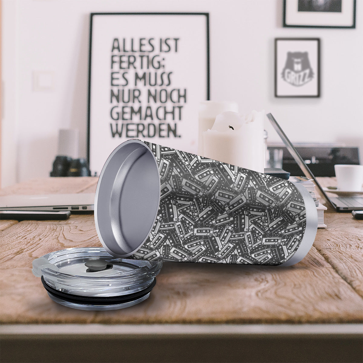 Cassette Tape Monochrome Print Pattern Tumbler-grizzshop