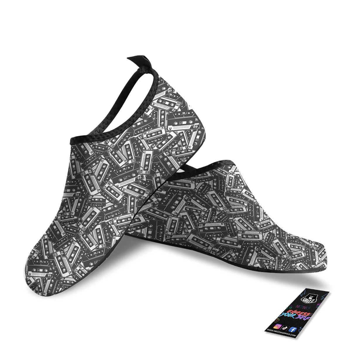 Cassette Tape Monochrome Print Pattern Water Shoes-grizzshop