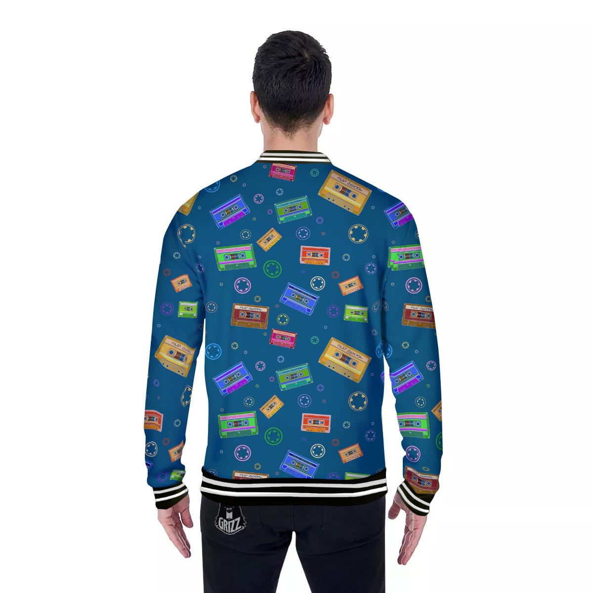 Cassette Tape Retro Print Pattern Baseball Jacket-grizzshop